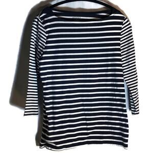 102. Merona Striped Boatneck Top Size Medium Blue White Nautical Preppy